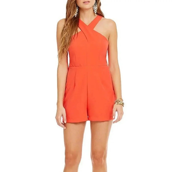 Gianni Bini Cross Halter Neck Romper Orange Size S NWT - Picture 1 of 8